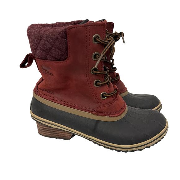 Sorel Boots Womens Size 7 Slimpack Lace II Red Leather Winter Snow Duck - Picture 1 of 10